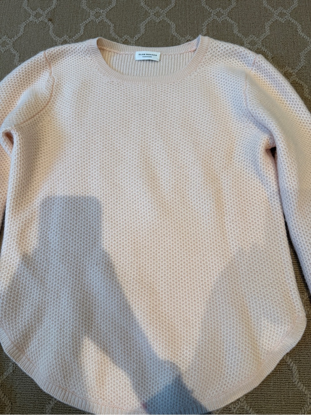Club Monaco Pale Blush Waffle Knit  Cashmere Crewneck Sweater